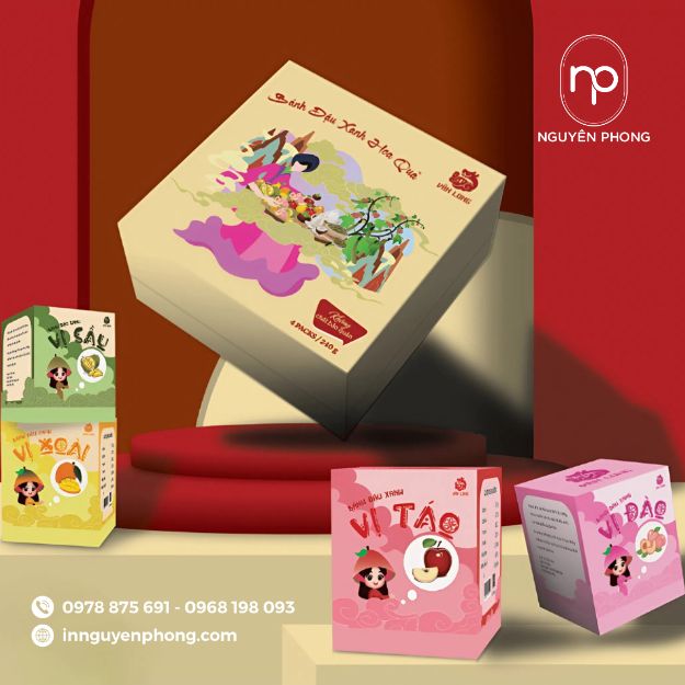 in hộp carton lạnh cứng cáp đựng bánh đậu xanh
